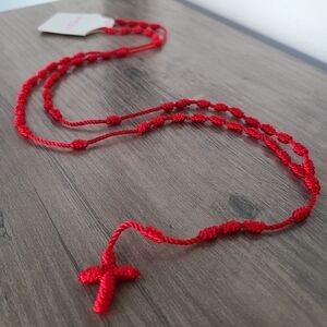 Red Knotted Rosary, Handmade Rope Rosary, Religious Jewelry, Unisex